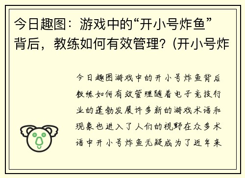 今日趣图：游戏中的“开小号炸鱼”背后，教练如何有效管理？(开小号炸鱼什么意思)