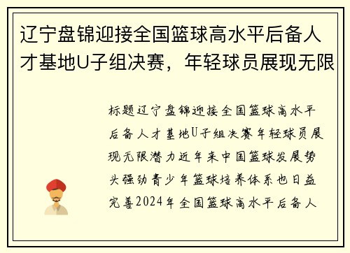 辽宁盘锦迎接全国篮球高水平后备人才基地U子组决赛，年轻球员展现无限潜力